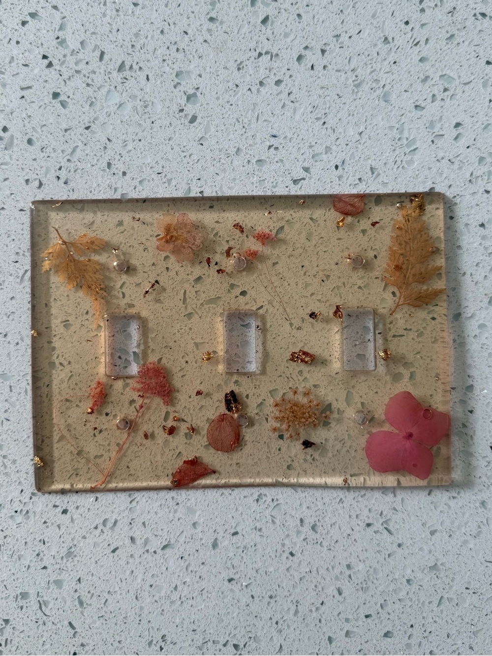 Handmade Resin Triple Switch Plate Cover with Preserved Flowers